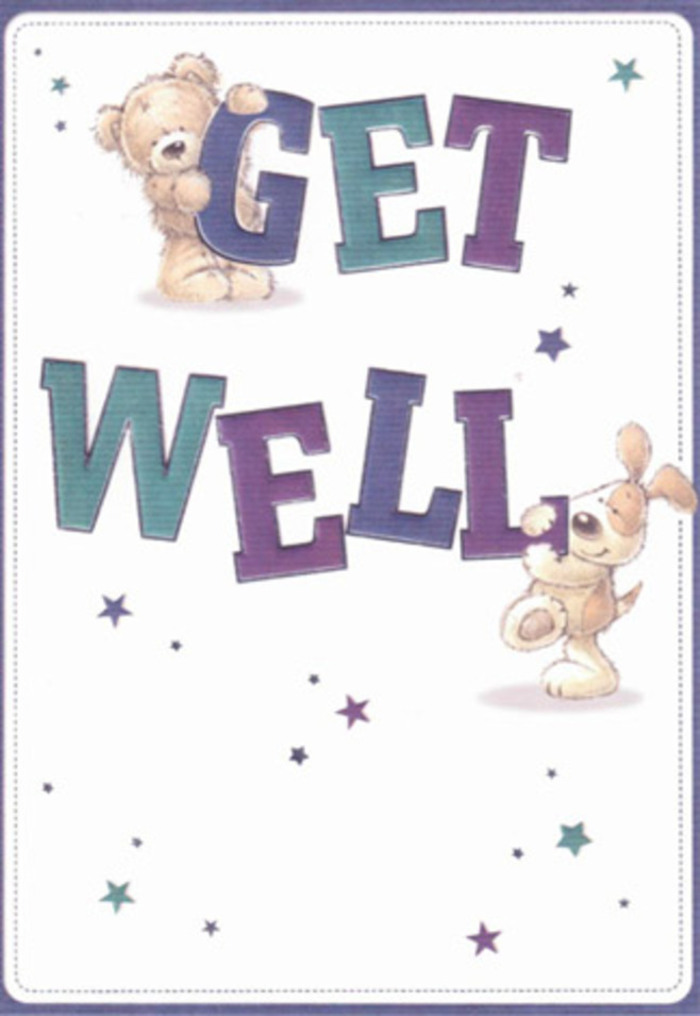 This uplifting get well card captures the gentle spirit of Stamford Hill with its friendly scene: a bear and puppy duo, whimsically illustrated, joining together to send thoughts of comfort and recovery across a canvas of optimism. The bear, soft and plush, secures the word 'GET', while the floppy-eared pup joyfully leans against 'WELL'-their expressive faces radiate sincerity and the quiet strength found in a close-knit community. Large, confident letters in hues of purple and teal ground the design, their joyful leap forward reminiscent of a surprise delivery from Flowers Stamford Hill after a stroll along the leafy paths of Springfield Park. Surrounding the companions, stars in blues and lavenders seem carried on the breeze, delivering wishes for brighter days much as fragrant bouquets do. There's a tangible softness to the textures rendered in the bear's fur and the puppy's coat-one can almost imagine reaching out to feel their comfort, akin to the tactile pleasure of fresh petals under fingertip. Every artistic detail recalls the mindful care of arranging blooms in our local shop, turning simple moments into uplifting rituals. As you picture sending this card with an accompanying bunch of flowers to someone in recovery, it becomes a dual gesture filled with warmth, tenderness, and the kind of sincere encouragement that has come to define Stamford Hill's thoughtful way of caring for its own.
